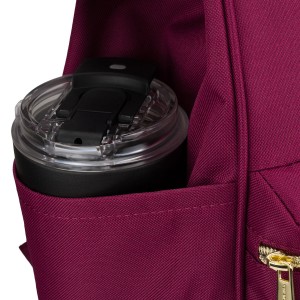 Jednokomorowy plecak damski z poliestru w burgundowym kolorze, wyposażony w port USB - Peterson