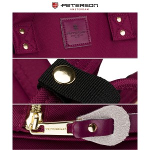 Jednokomorowy plecak damski z poliestru w burgundowym kolorze, wyposażony w port USB - Peterson