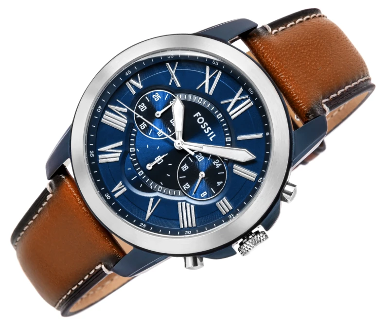 FOSSIL Grant FS5151 – granatowa tarcza z rzymskimi indeksami i chronografem
