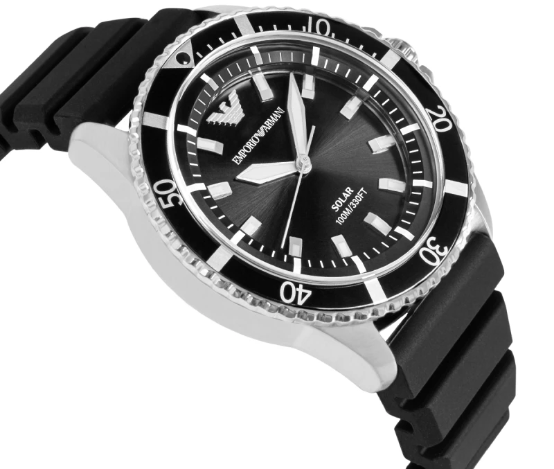 Czarny silikonowy pasek zegarka Emporio Armani World Explorer Solar AR11788