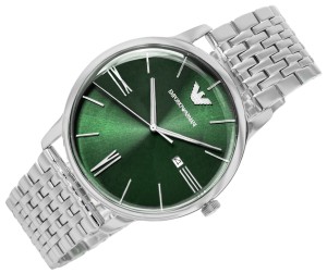 Zielona tarcza zegarka Emporio Armani Minimalist AR80087SET