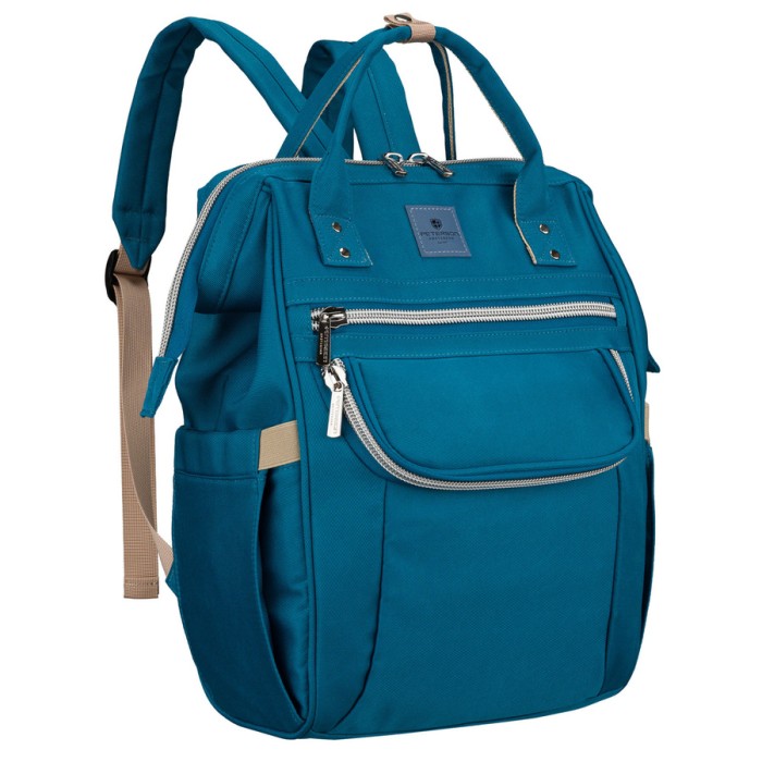 Plecak mommy-bag wykonany z poliestru w turkusowym kolorze, zamykany suwakiem - Peterson