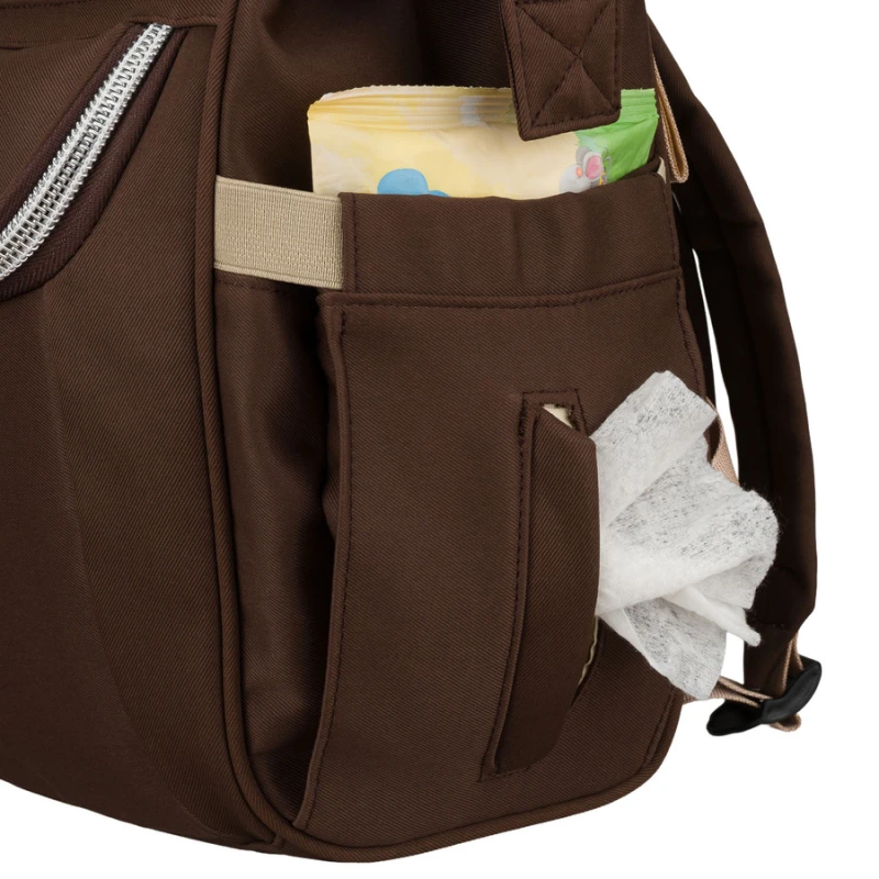 Brązowy plecak mommy-bag wykonany z poliestru, dwukomorowy i zamykany suwakiem - Peterson