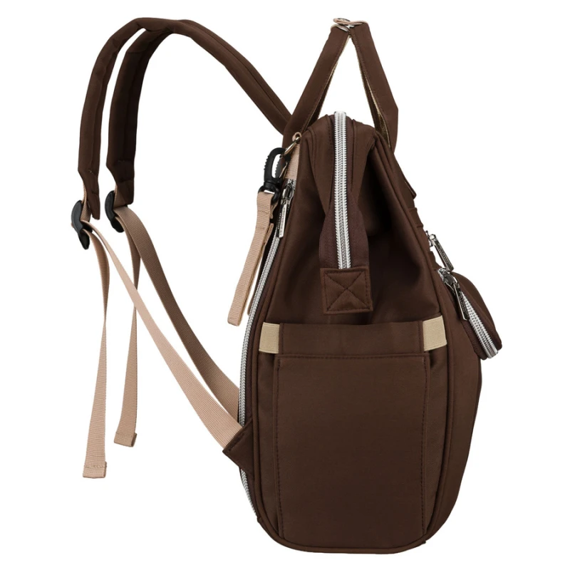 Brązowy plecak mommy-bag wykonany z poliestru, dwukomorowy i zamykany suwakiem - Peterson