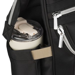 Plecak typu mommy-bag wykonany z poliestru w czarnym kolorze, dwukomorowy i zamykany suwakiem - Peterson