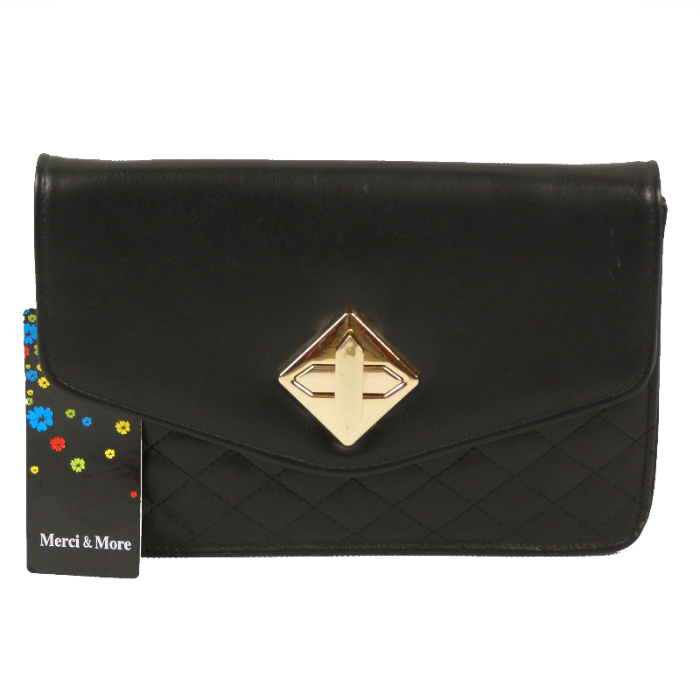 Czarna Pikowana Torebka Wizytowa