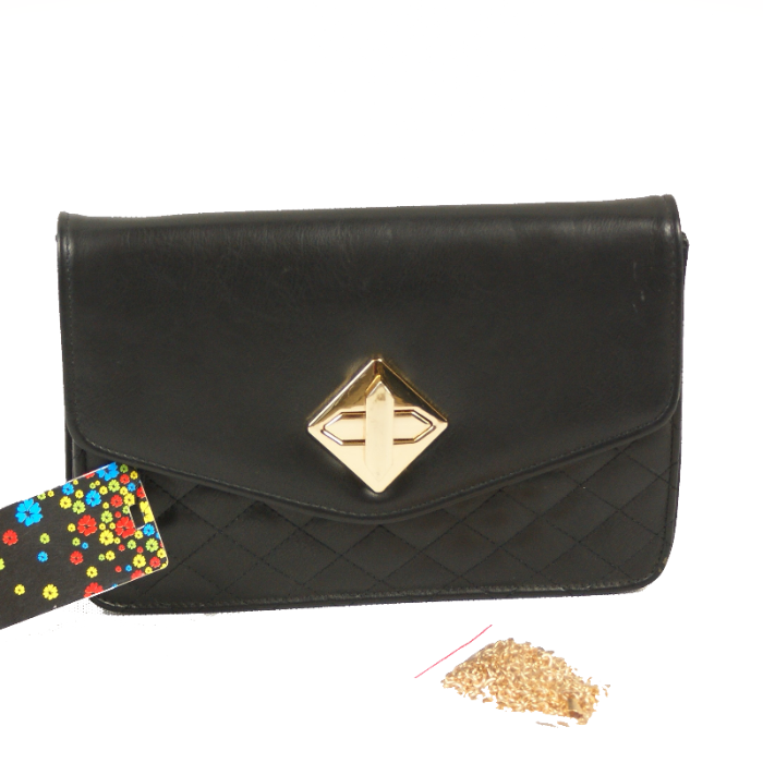 Czarna Pikowana Torebka Wizytowa